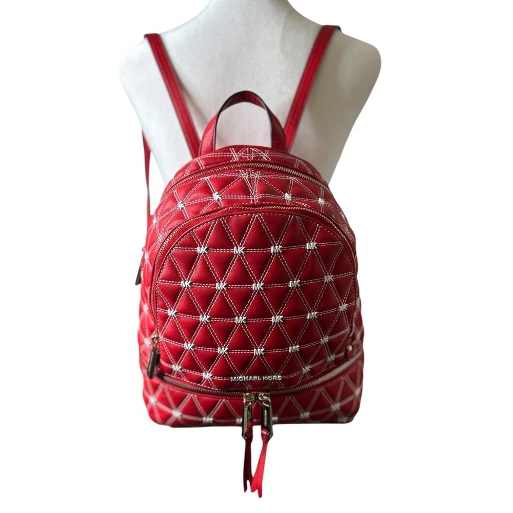 Michael Kors Rhea Medium Zip Quilted Leather Backpack – Bright Red